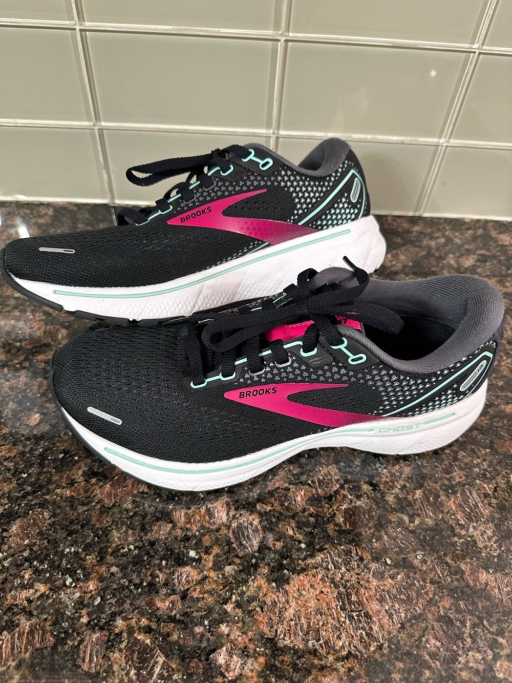 Brooks Women’s Black Running Shoes with Pink and Mint Accents GHOST - Picture 2 of 10